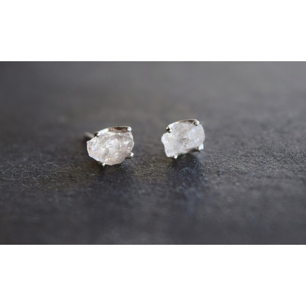 Lake County diamond earrings, 925 sterling silver, raw gemstones